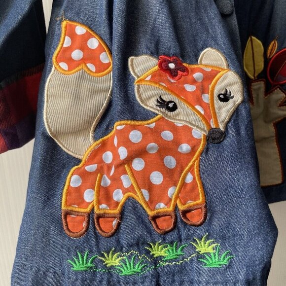 Maria Elena Girls Button Down Hooded Embroidered Fox Fall Jacket Dress Lined 6 - Picture 3 of 16